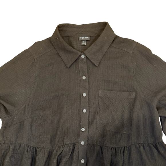 Torrid Women's Plus Black Peplum Crinkle Flannel Gauze Button Up Top - 14/16 - Picture 6 of 12